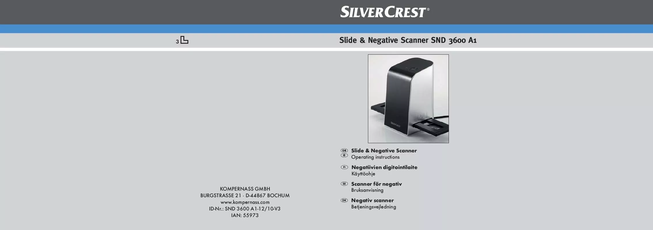 Mode d'emploi SILVERCREST SND 3600 A1 SLIDE AND NEGATIVE SCANNER