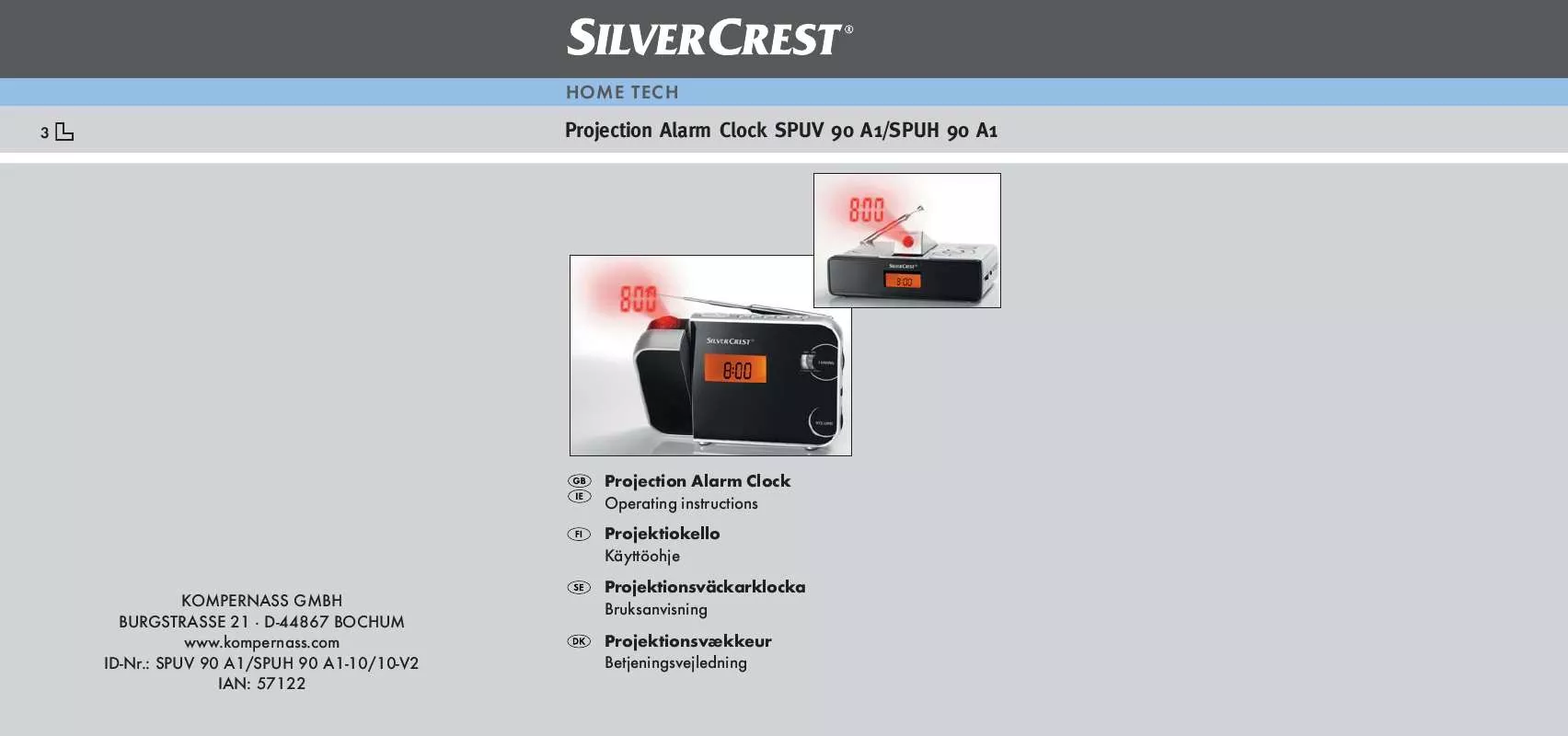 Mode d'emploi SILVERCREST SPUH 90 A1 PROJECTION ALARM CLOCK