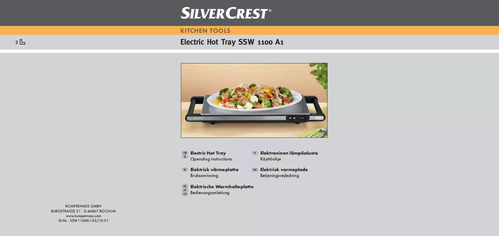 Mode d'emploi SILVERCREST SSW 1100 A1 ELECTRIC HOT TRAY