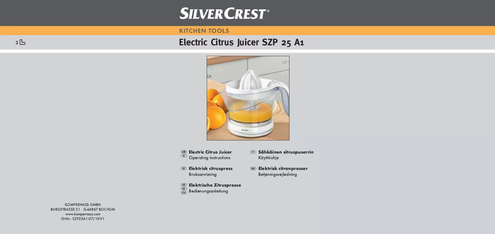 Mode d'emploi SILVERCREST SZP 25 A1