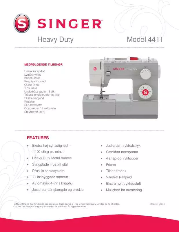 Mode d'emploi SINGER HEAVY DUTY 4411