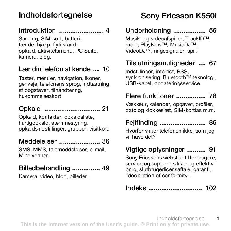 Mode d'emploi SONY ERICSSON K550