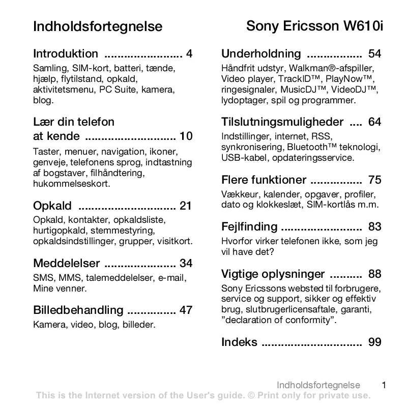 Mode d'emploi SONY ERICSSON W610