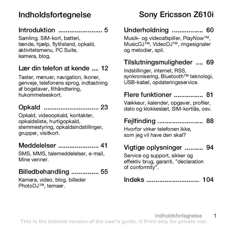 Mode d'emploi SONY ERICSSON Z610I