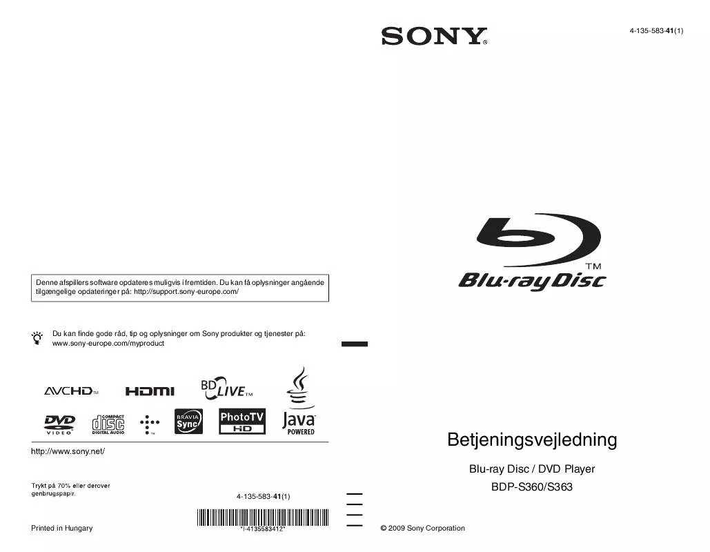 Mode d'emploi SONY BDP-S360