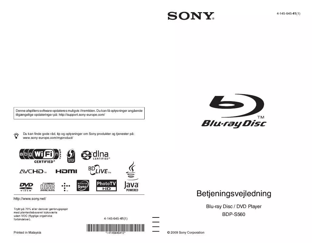 Mode d'emploi SONY BDP-S560