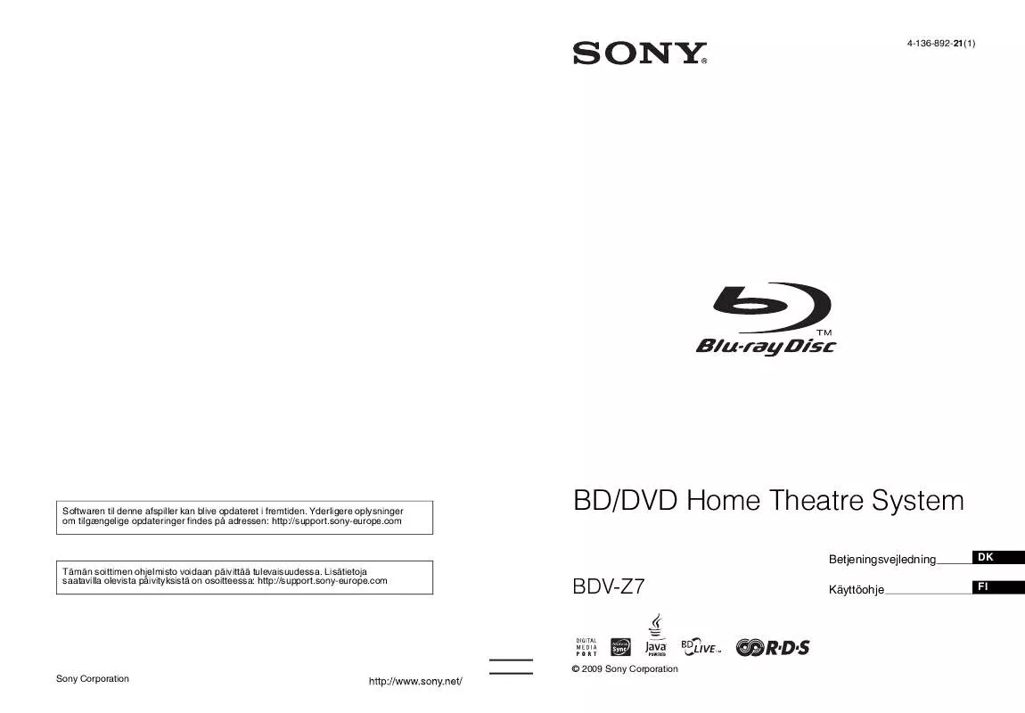 Mode d'emploi SONY BDV-Z7