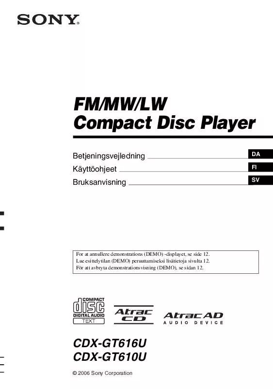 Mode d'emploi SONY CDX-GT616U