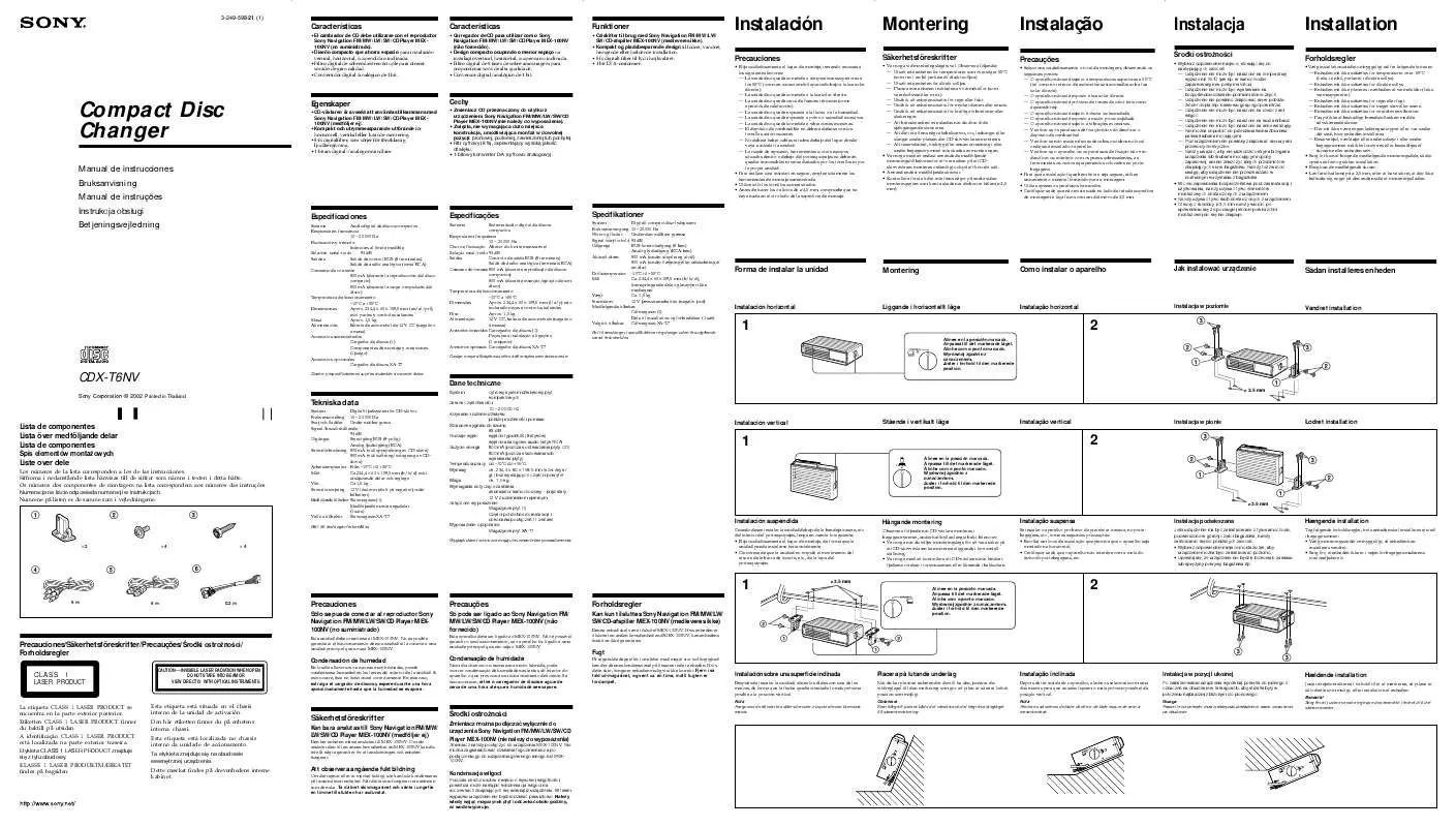 Mode d'emploi SONY CDX-T6NV