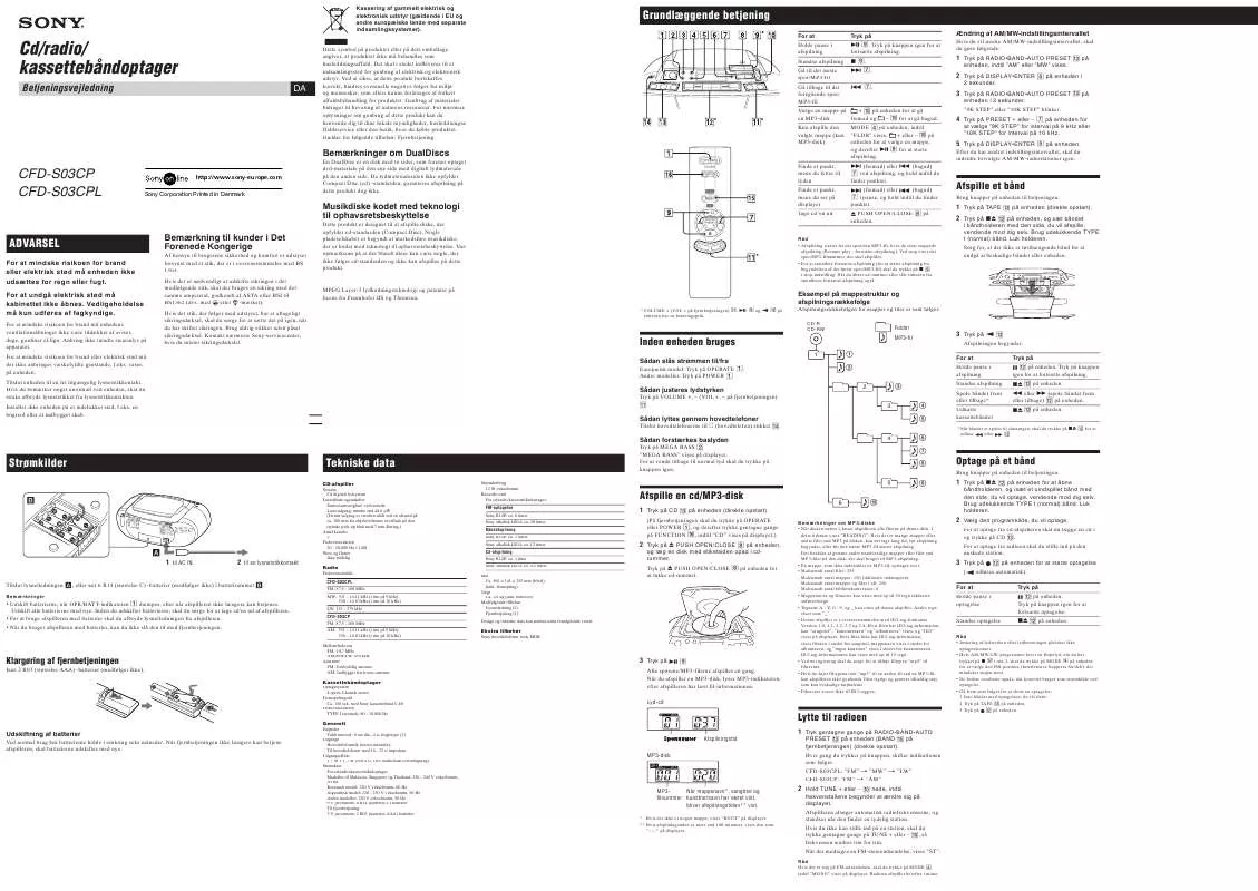 Mode d'emploi SONY CFD-S03CP