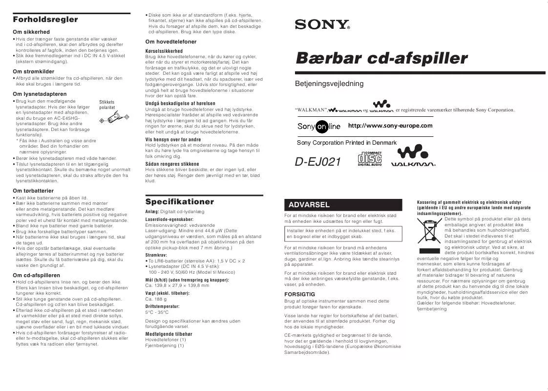 Mode d'emploi SONY D-EJ021