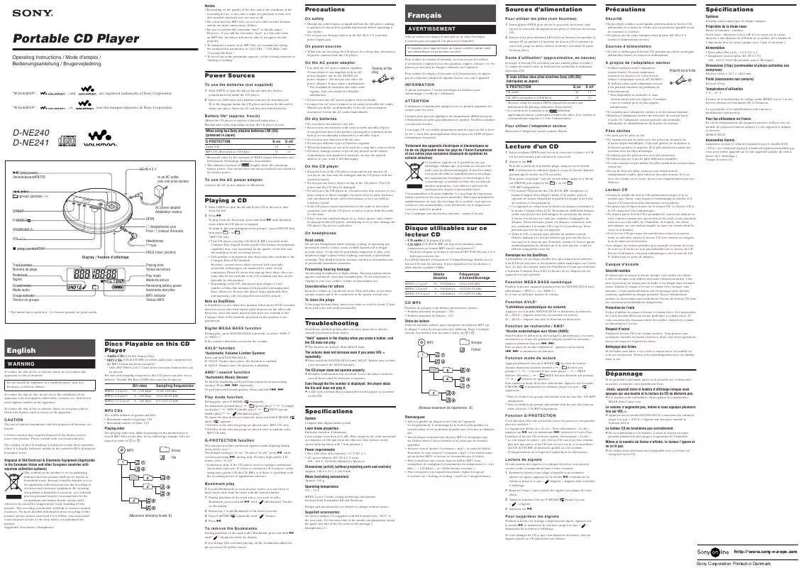 Mode d'emploi SONY D-NE240