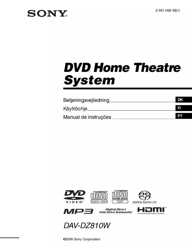 Mode d'emploi SONY DAV-DZ810W