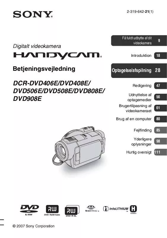 Mode d'emploi SONY DCR-DVD406E