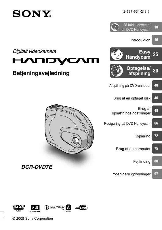 Mode d'emploi SONY DCR-DVD7E