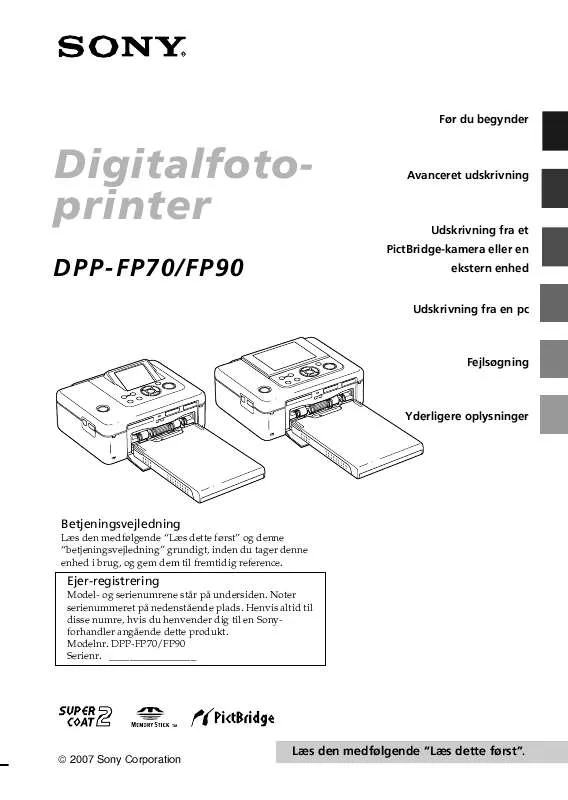 Mode d'emploi SONY DPP-FP90