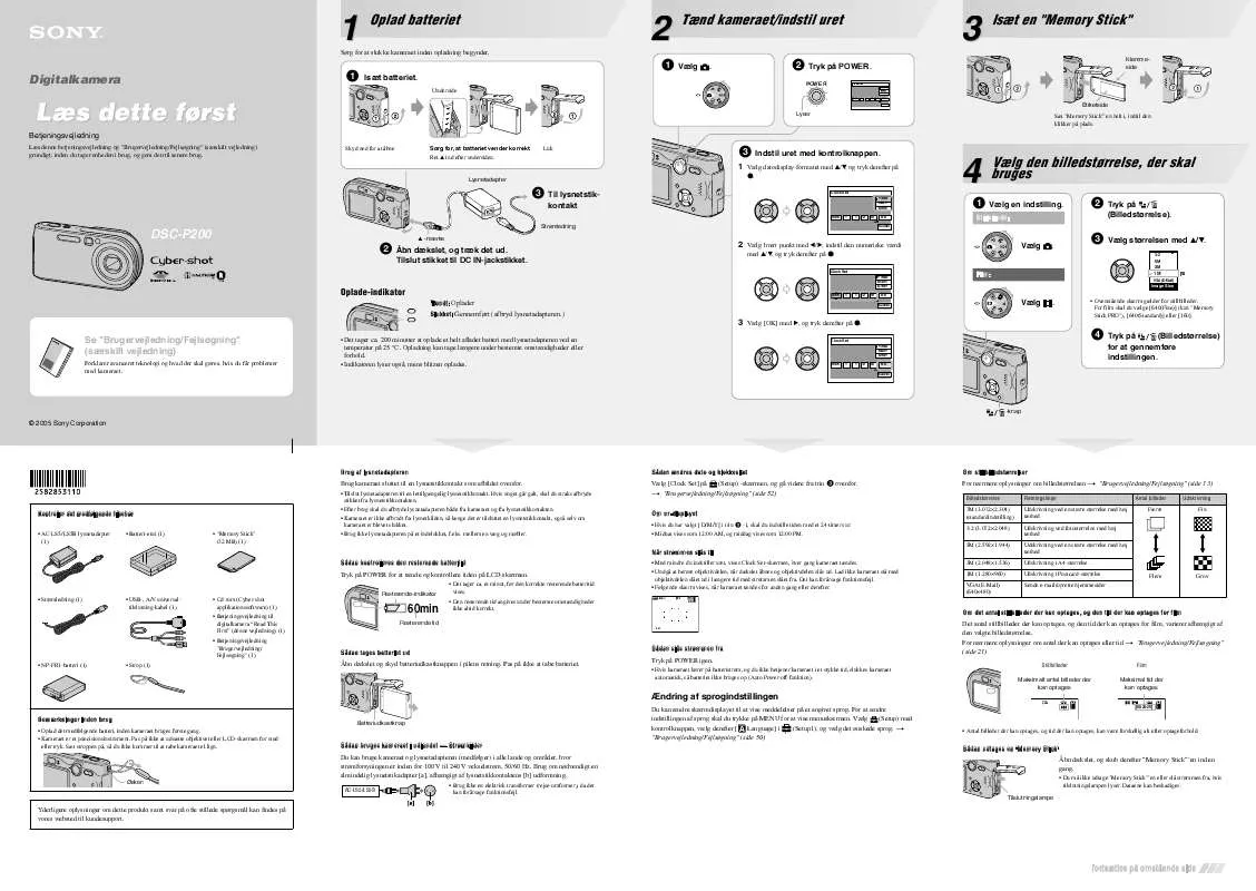 Mode d'emploi SONY CYBER-SHOT DSC-P200