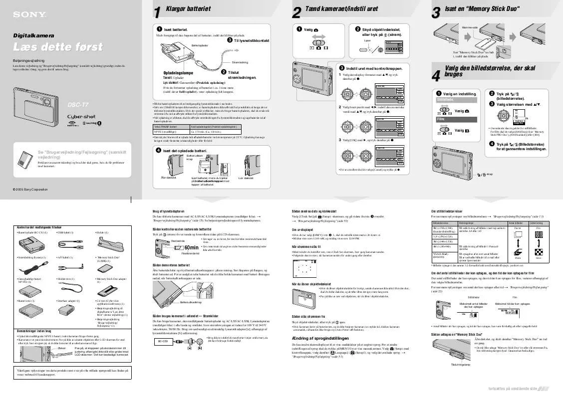 Mode d'emploi SONY CYBER-SHOT DSC-T7