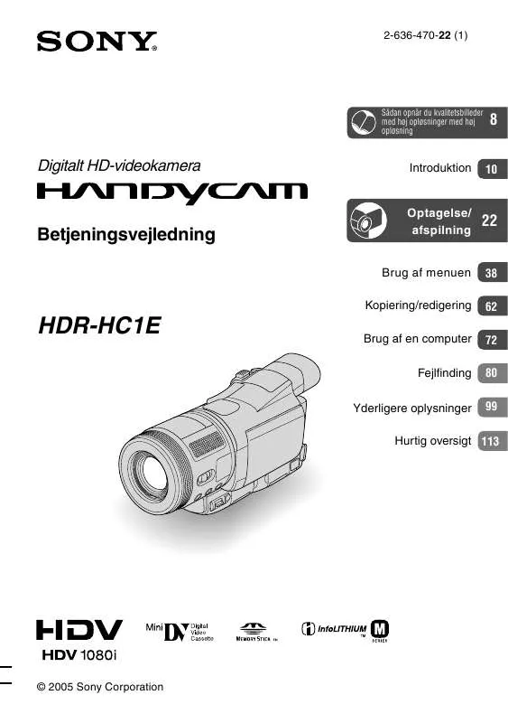 Mode d'emploi SONY HDR-HC1E