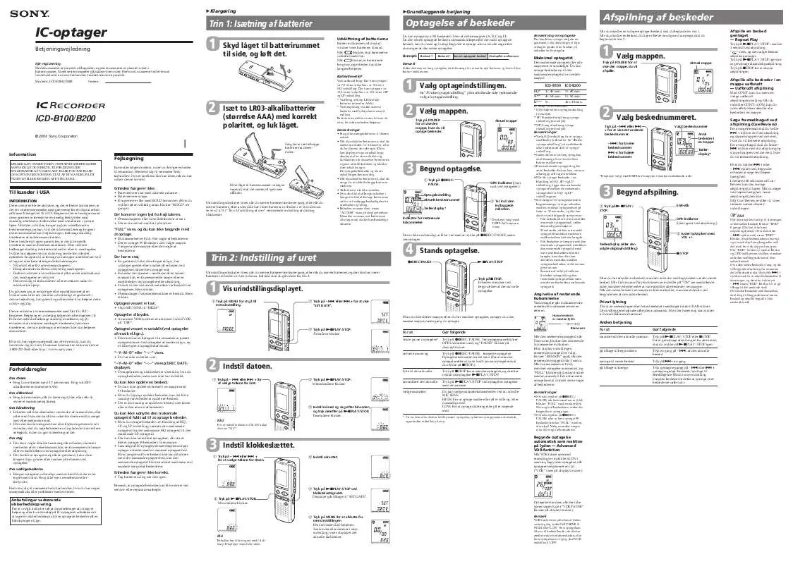 Mode d'emploi SONY ICD-B100