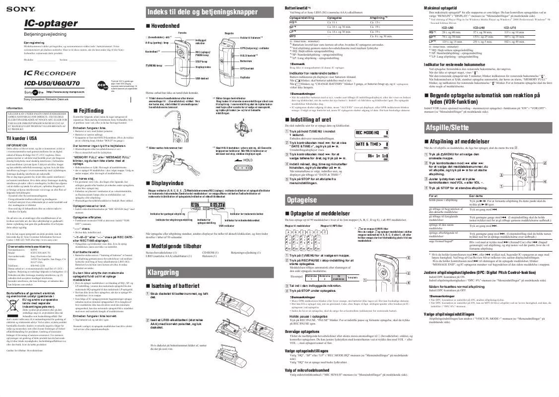 Mode d'emploi SONY ICD-U50