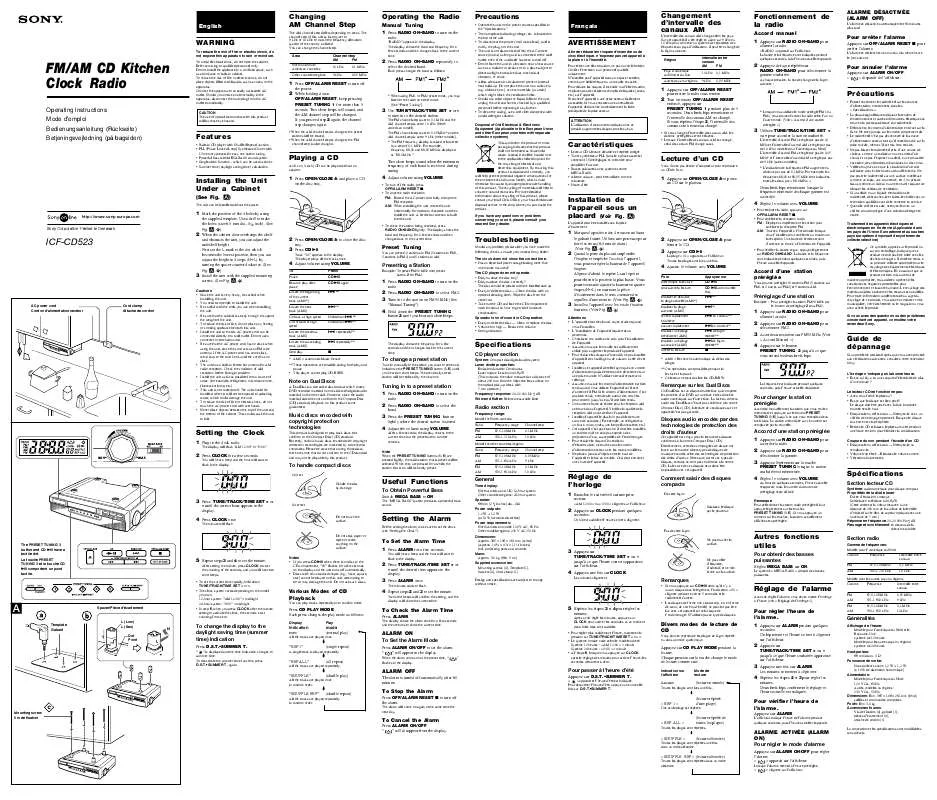 Mode d'emploi SONY ICF-CD523