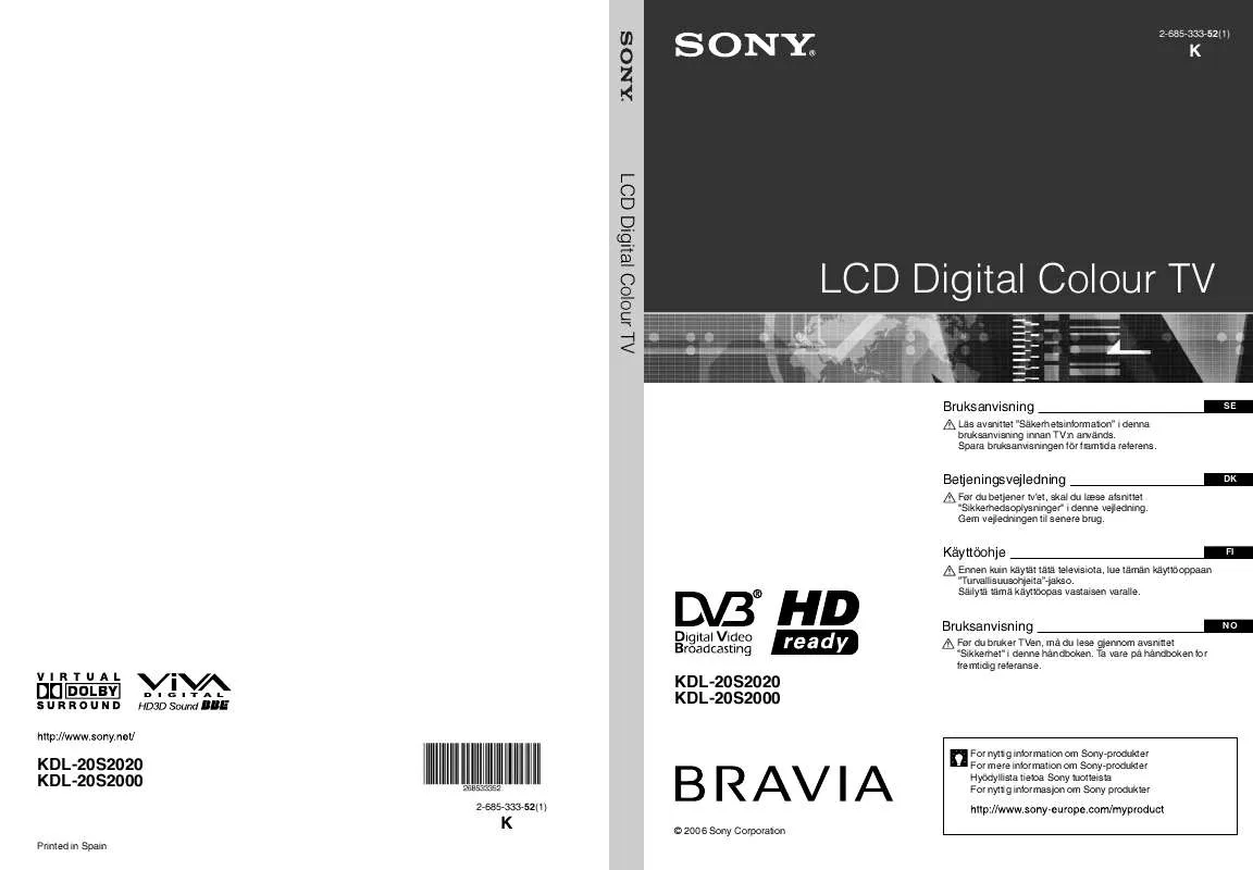 Mode d'emploi SONY KDL-20S2000