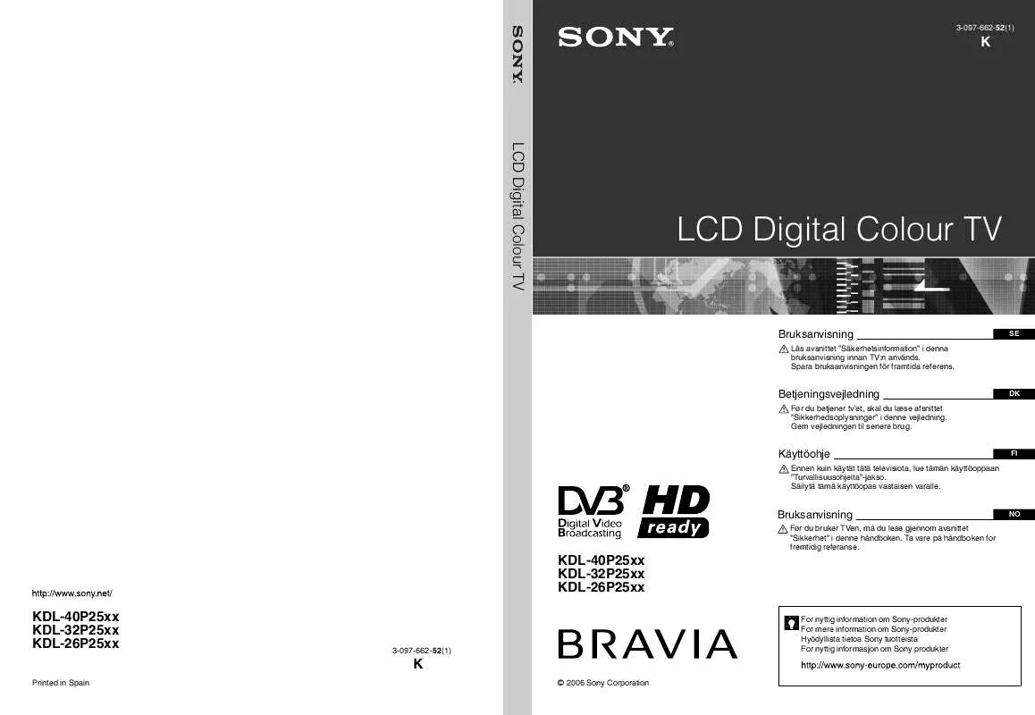 Mode d'emploi SONY KDL-26P2520