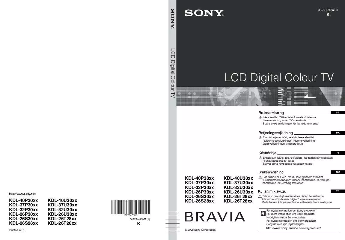 Mode d'emploi SONY KDL-26P3000