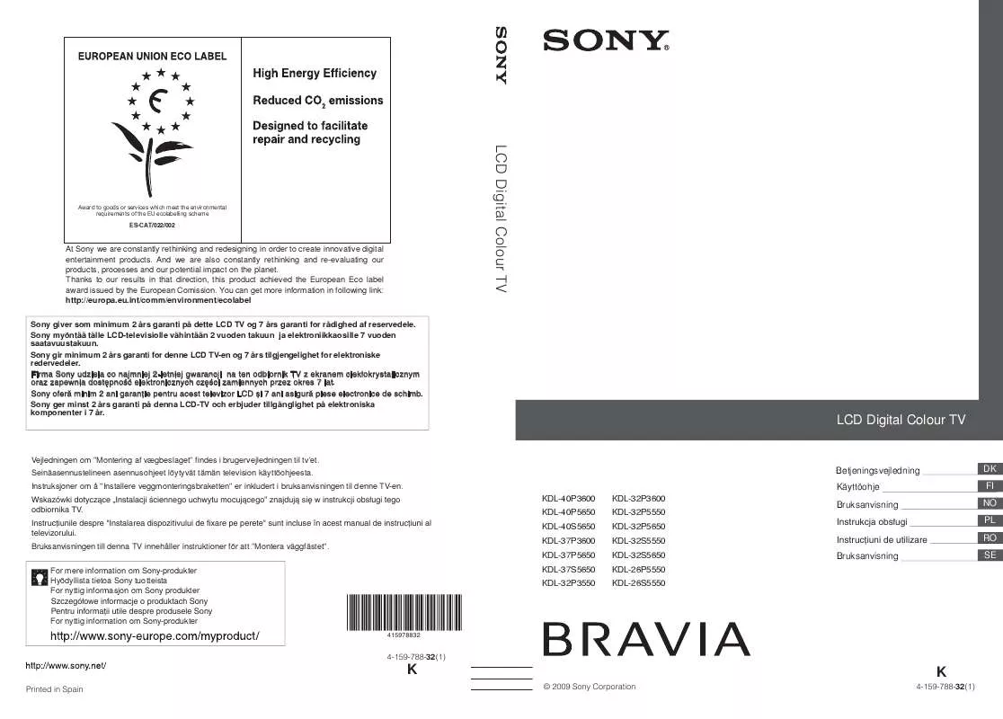 Mode d'emploi SONY KDL-26P5550