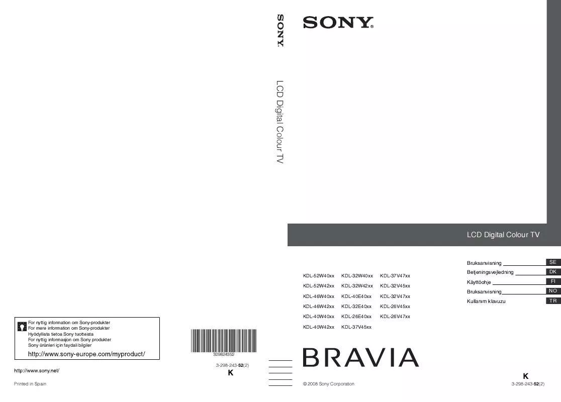 Mode d'emploi SONY KDL-26V4710