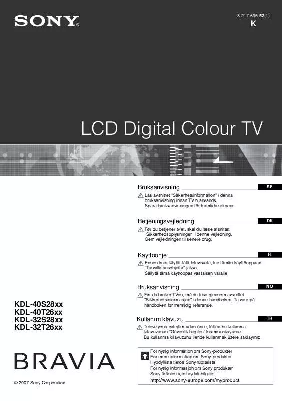 Mode d'emploi SONY KDL-32S2810