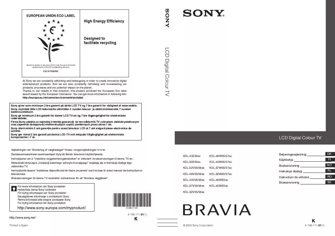 Mode d'emploi SONY KDL-32W5710