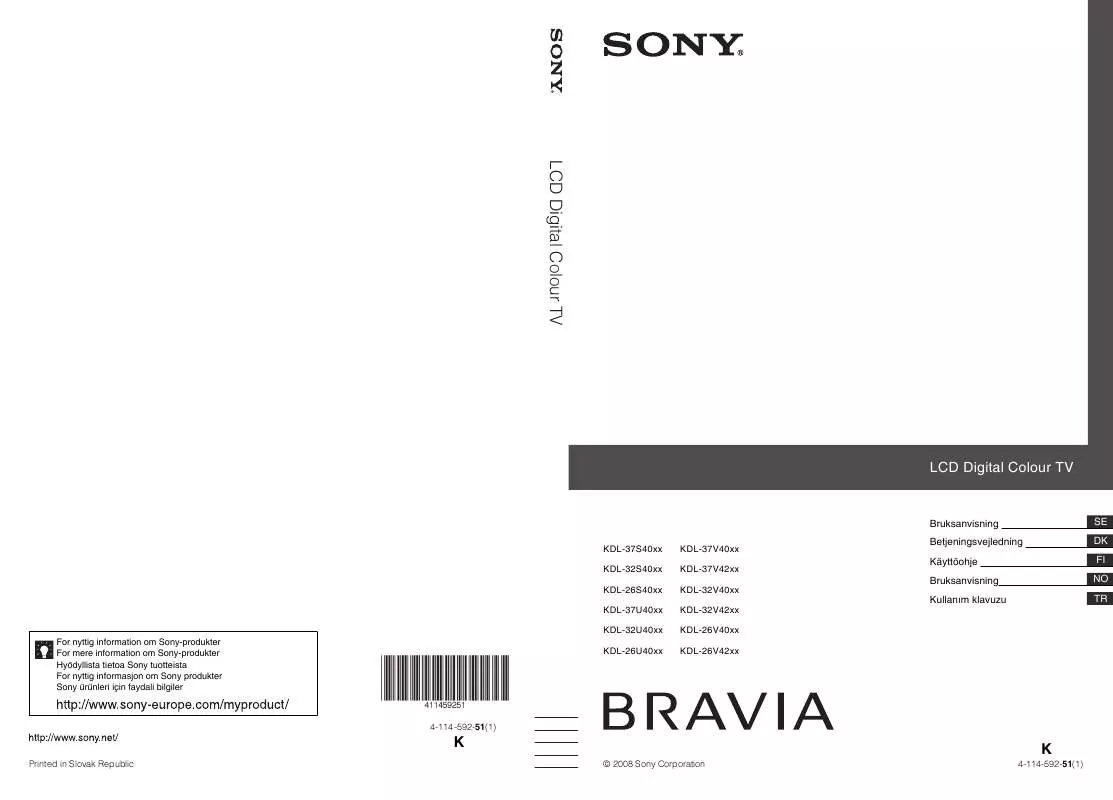 Mode d'emploi SONY KDL-37U4000