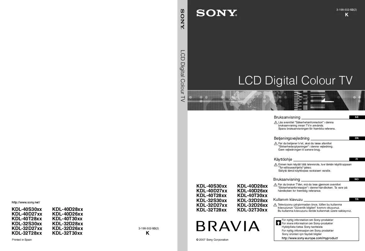 Mode d'emploi SONY KDL-40D2810