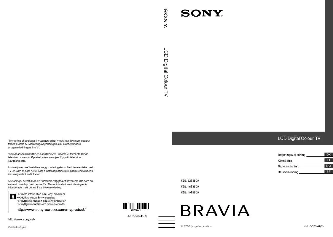 Mode d'emploi SONY KDL-40Z4500