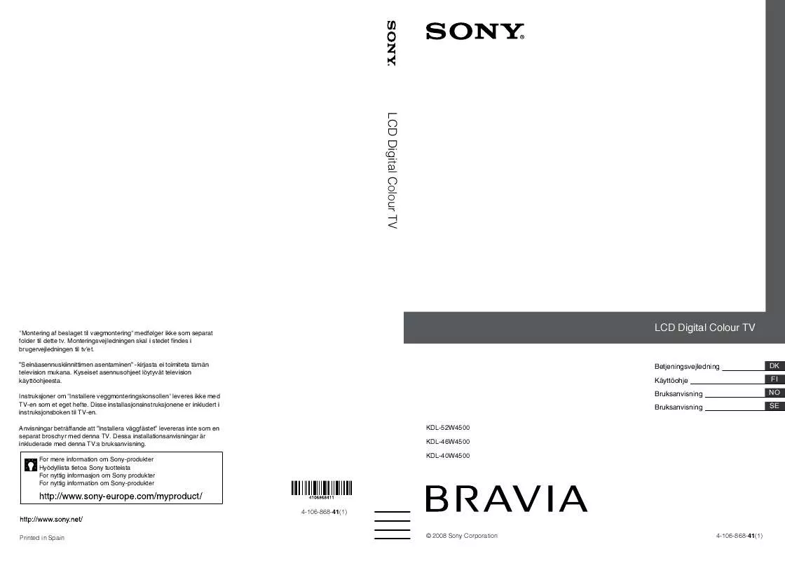 Mode d'emploi SONY KDL-46W4500