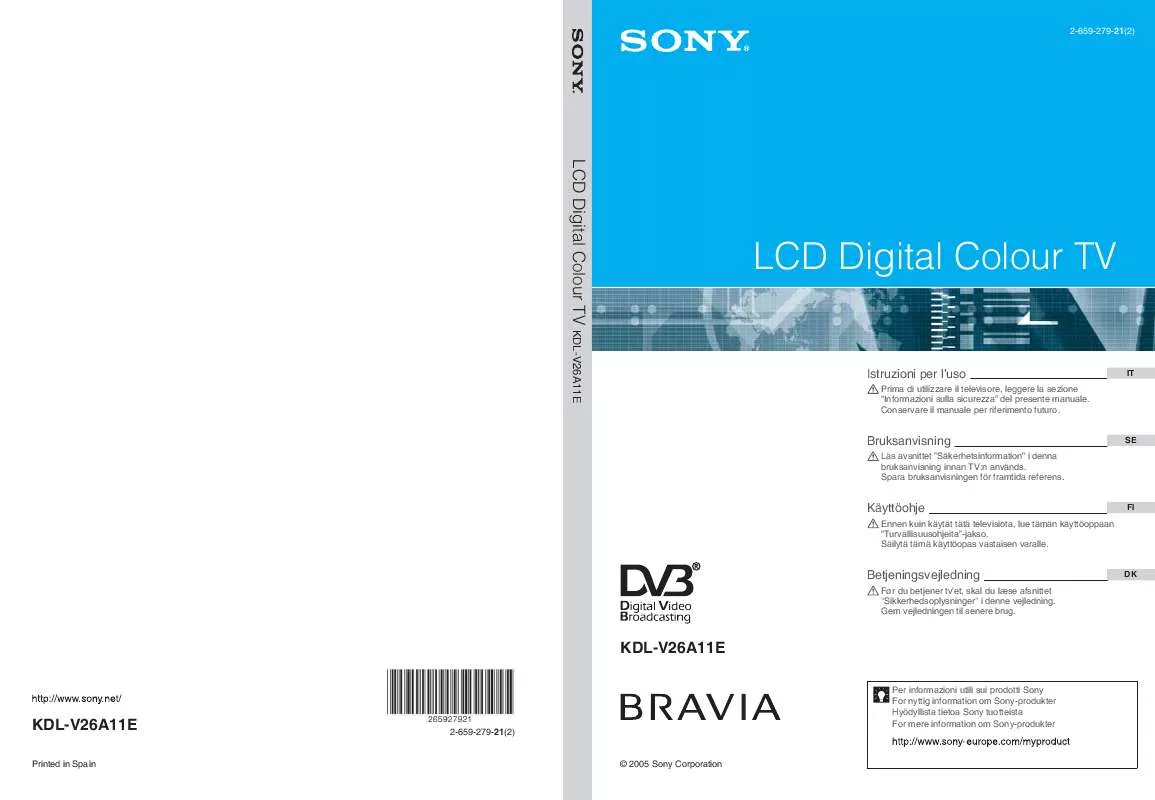 Mode d'emploi SONY KDL-V26A11E