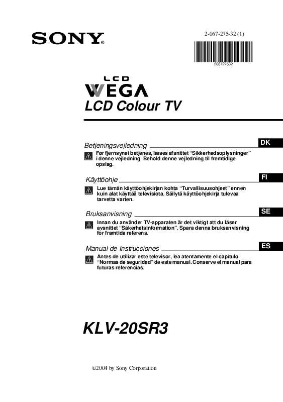 Mode d'emploi SONY KLV-20SR3