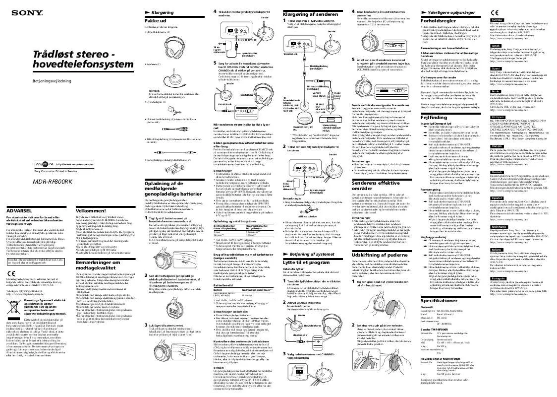 Mode d'emploi SONY MDR-RF800RK