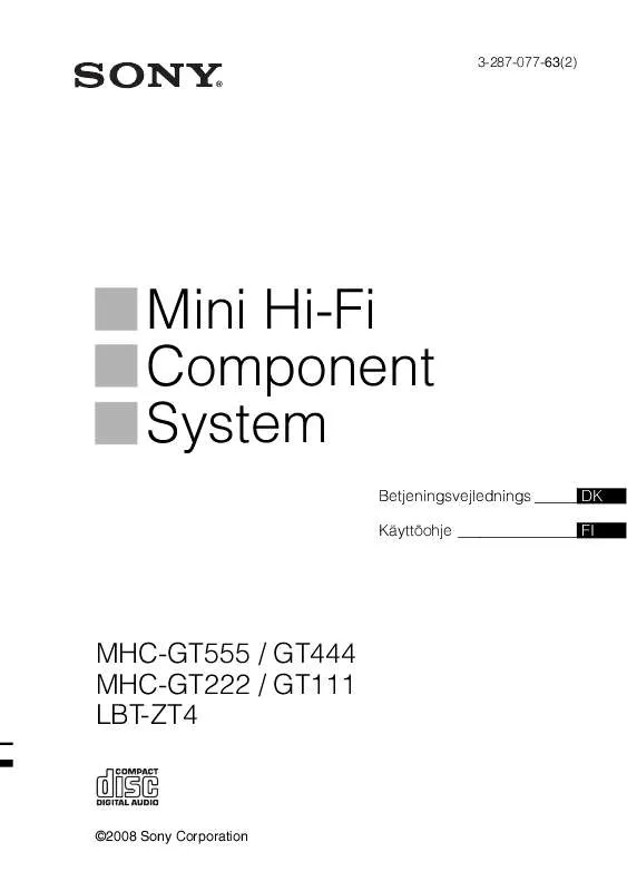 Mode d'emploi SONY MHC-GT111