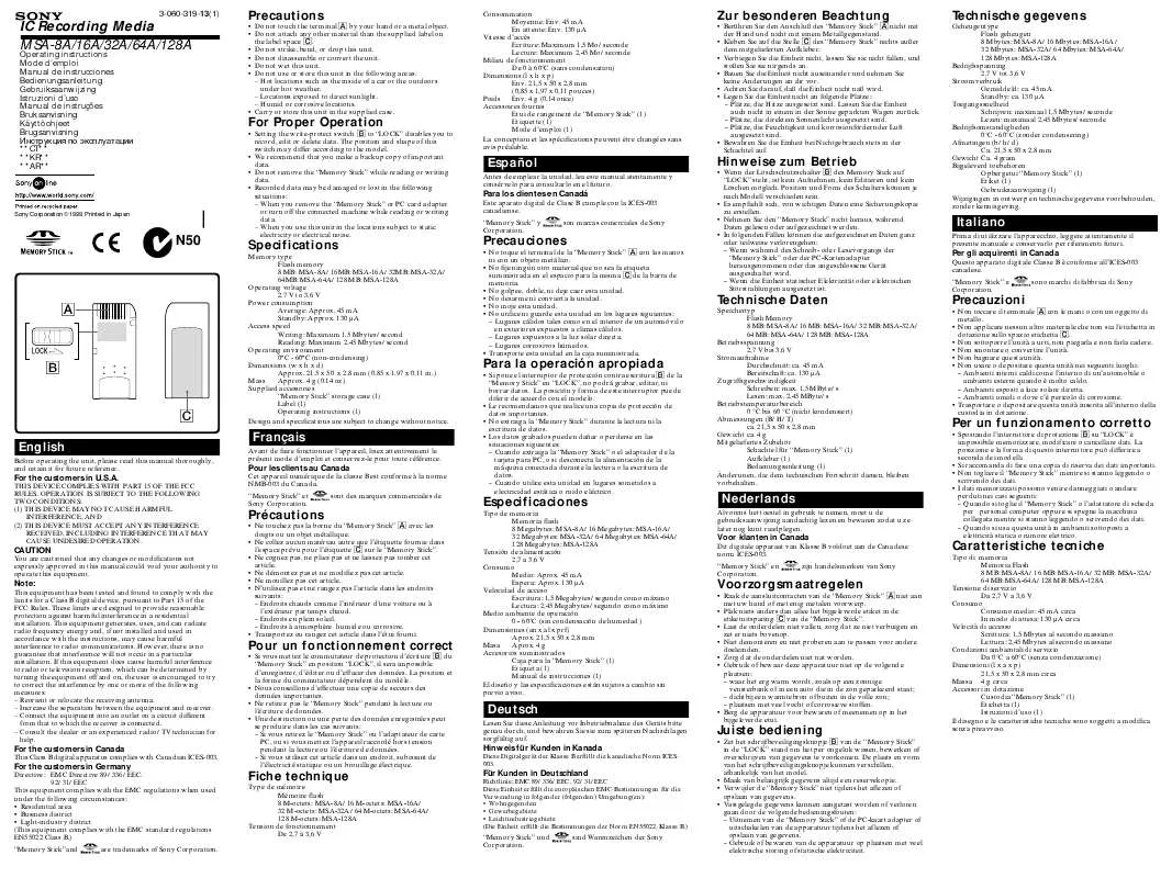 Mode d'emploi SONY MSA-16A