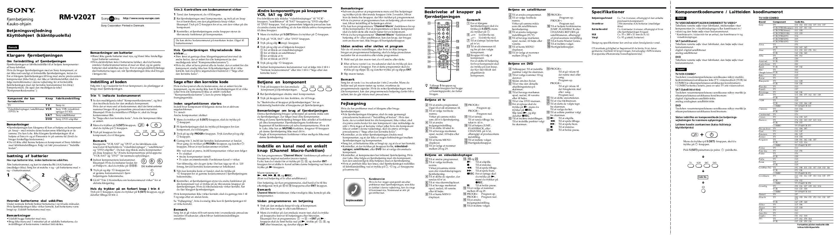 Mode d'emploi SONY RM-V202T