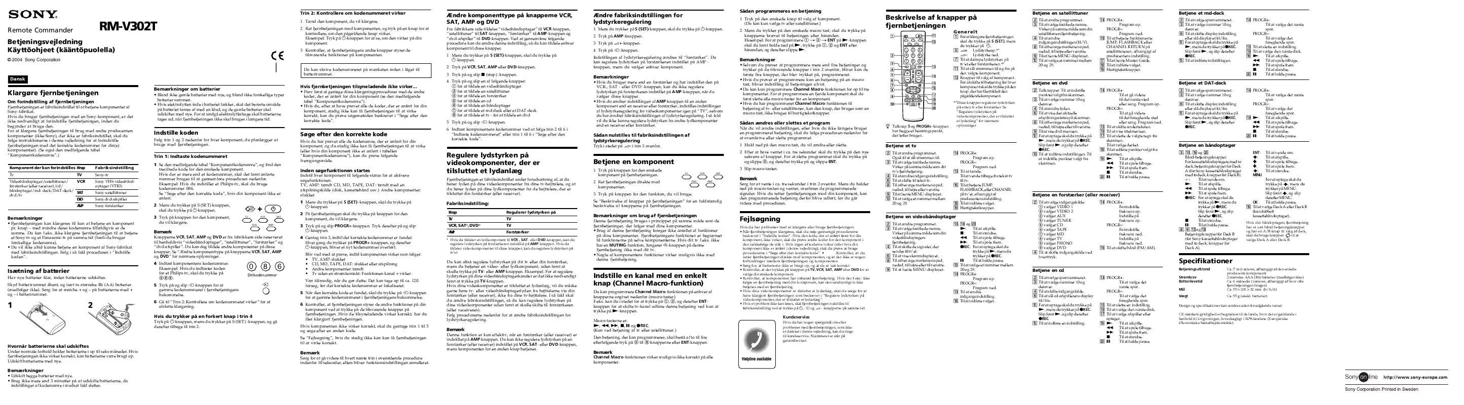 Mode d'emploi SONY RM-V302T