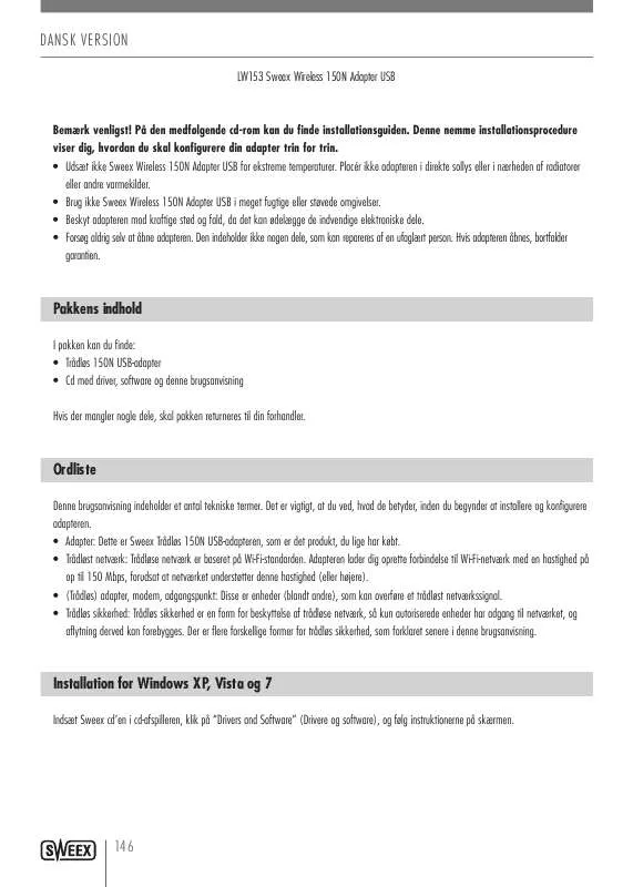 Mode d'emploi SWEEX LW153