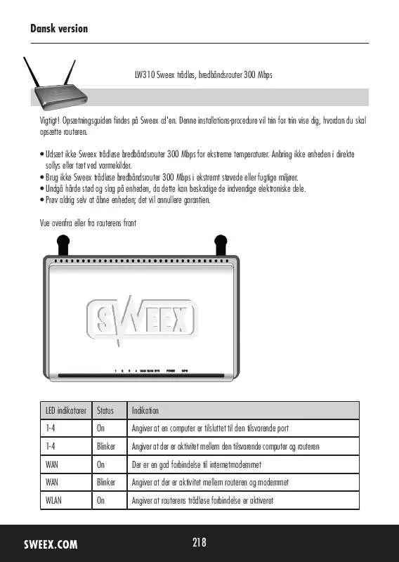 Mode d'emploi SWEEX LW310