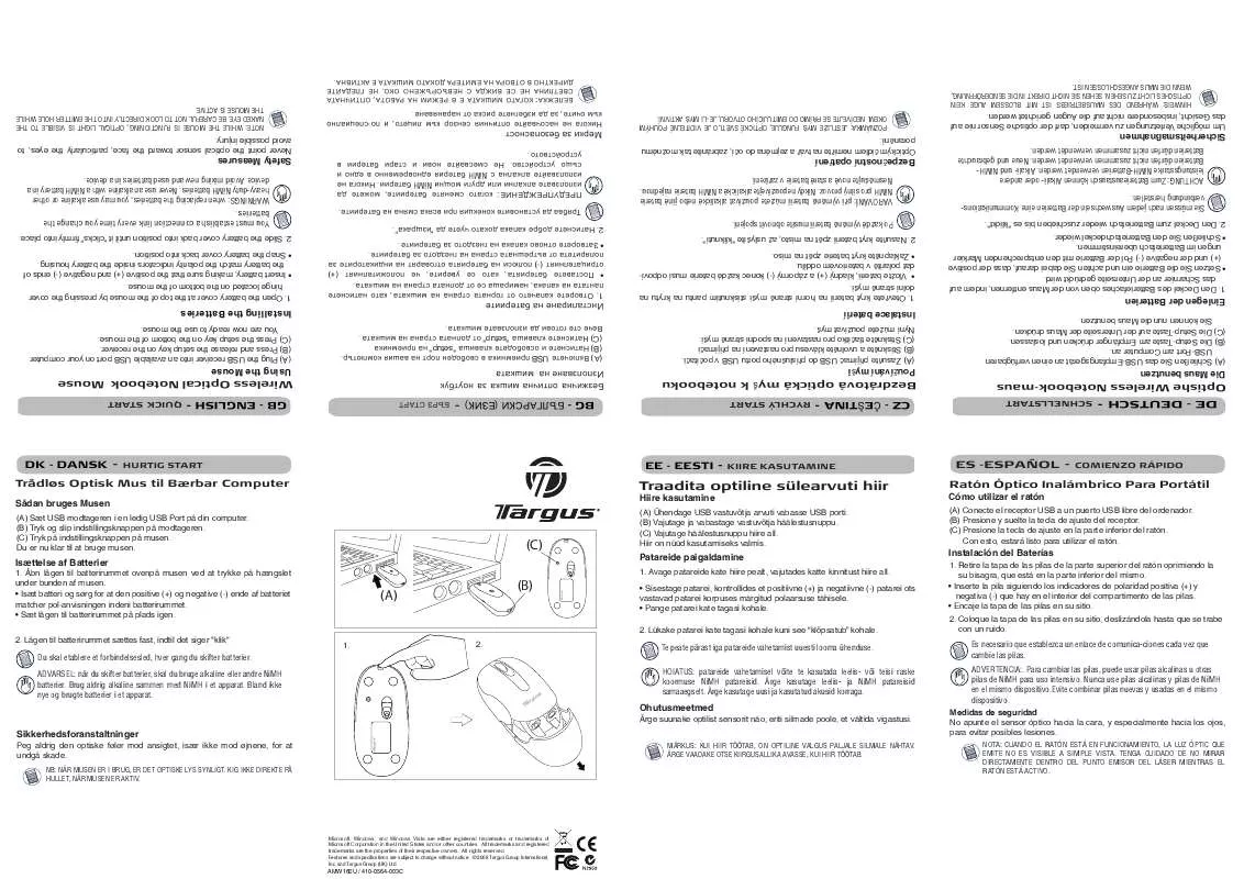 Mode d'emploi TARGUS WIRELESS OPTICAL NETBOOK MOUSE