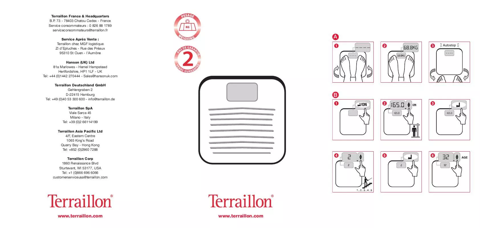 Mode d'emploi TERRAILLON ELECTRONIC BATHROOM SCALE-BODY FAT ANALYSER