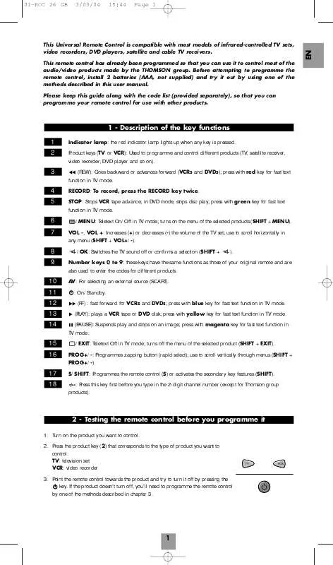 Mode d'emploi THOMSON ROC 26