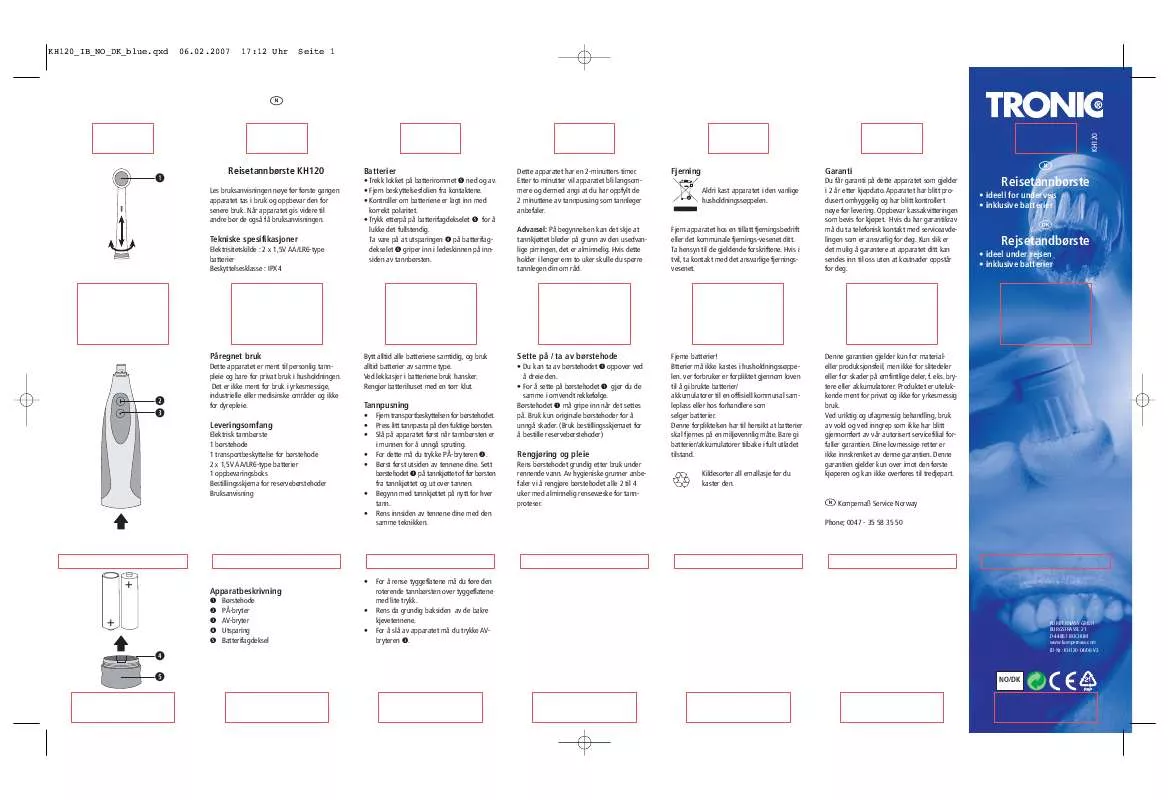 Mode d'emploi TRONIC KH 120 TRAVELLING TOOTHBRUSH